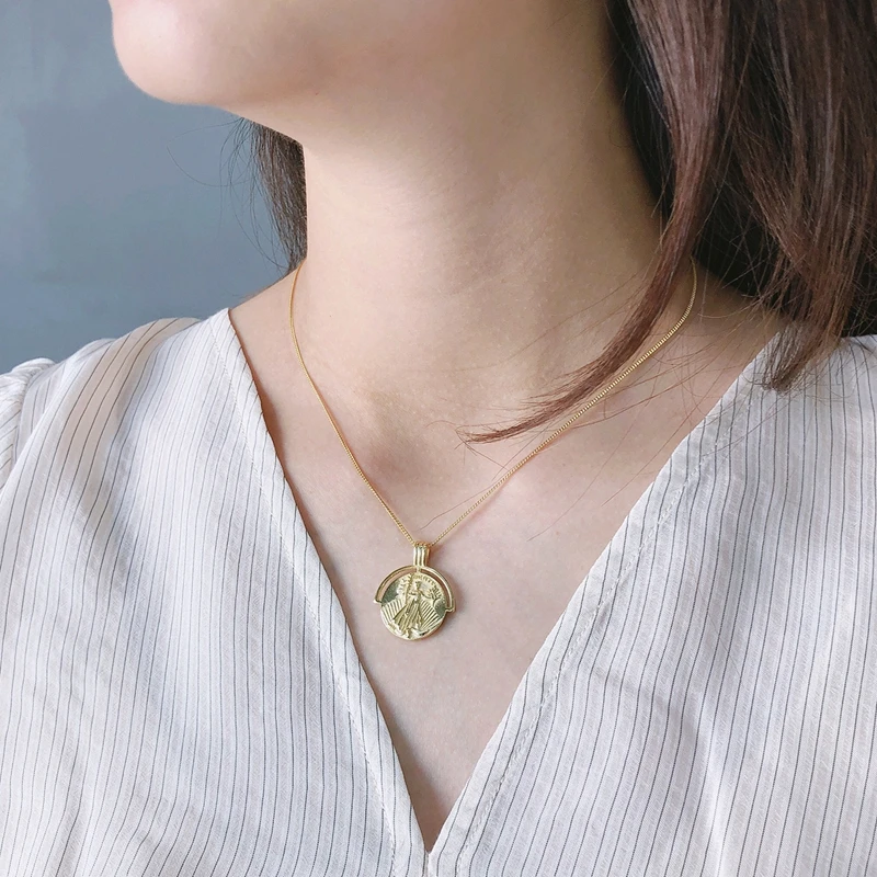 Женское ожерелье с подвеской из серебра 925 пробы в западном стиле золотистого