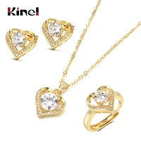 Kinel 18K Gold Zircon Jewelry Set Promise Ring Stud Earring Necklace Sterling Silver Christmas Valentine's Day Gift for Women 1