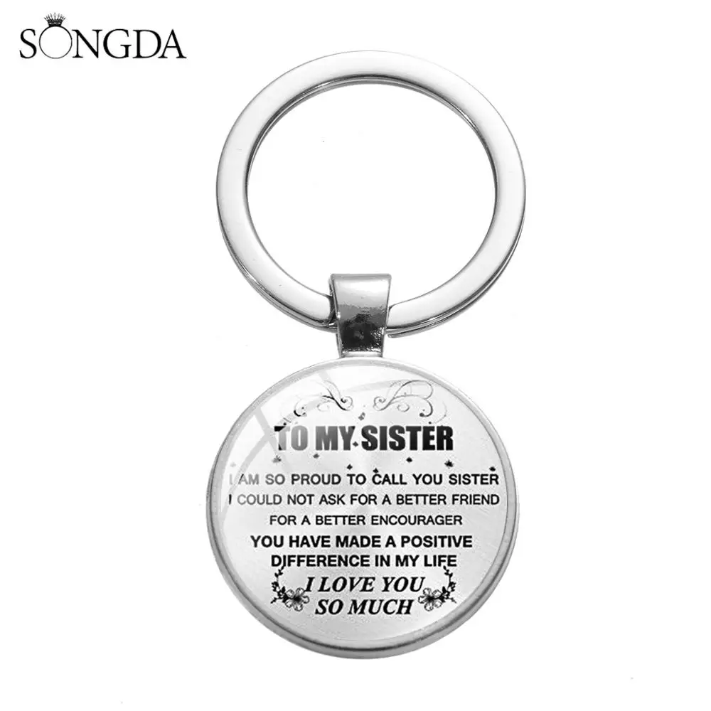 Сестре брелок дружбы творческий с принтом букв Стекло кабошон Лучший подарок на