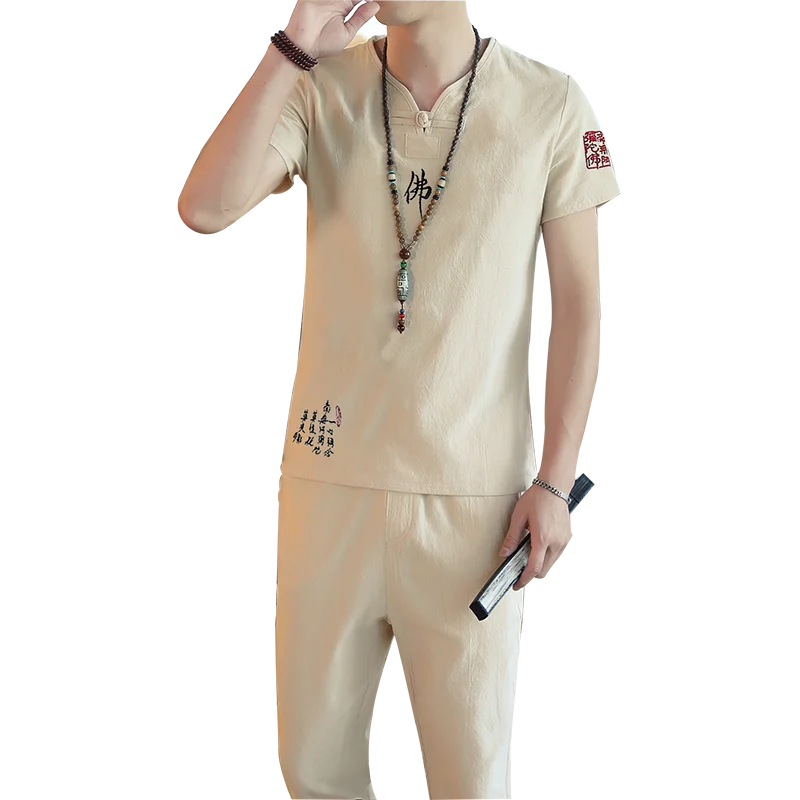 Мужская Летняя мода в китайском стиле с короткими рукавами повседневный мужской
