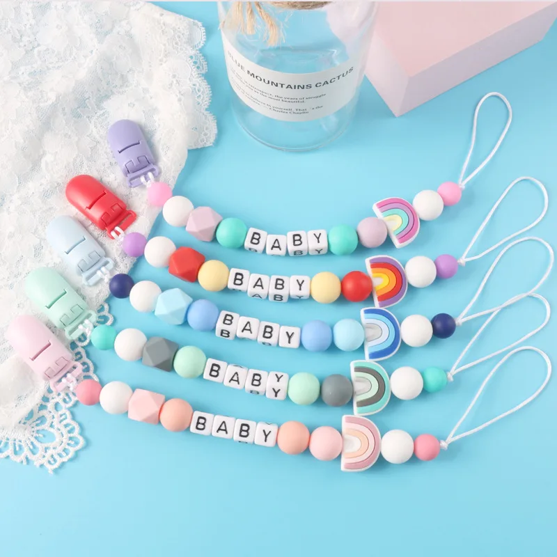 

New Rainbow Silicone Pacifier Chain Personalized Baby Pacifier Clip Baby Name Customization Cartoon Teether Anti-drop Ch