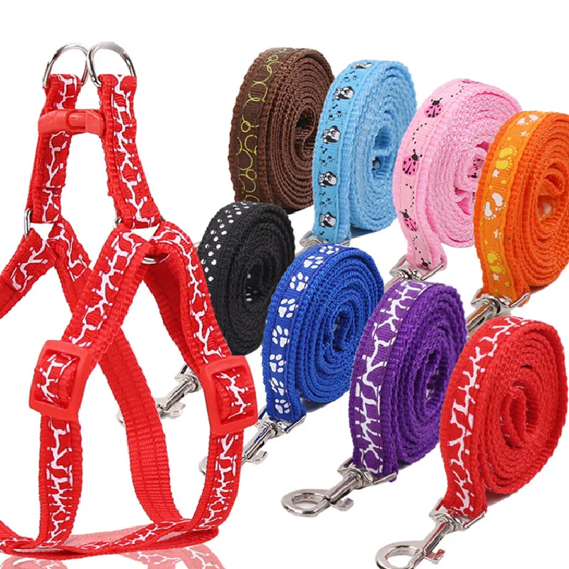 

Nylon Dog Pet Puppy Cat Adjustable Harness with Lead Leash 10 Colors To Choose Toys Leash Chain Collars Interactive Toy