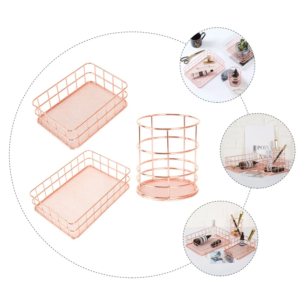 

3Pcs Iron Storage Basket Nordic Style Desktop Basket Chic Metal Organizer Basket Bathroom Kitchen Sundries Container Home Decor