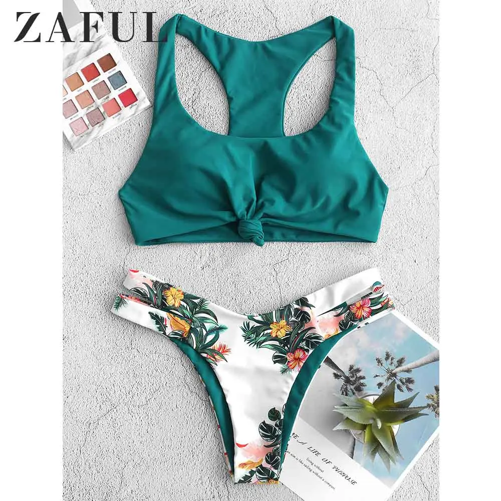 Женский купальник бикини ZAFUL свободный Совок с вырезом на спине со съемной