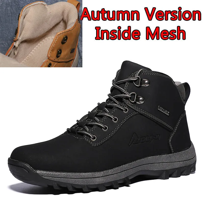 Autumn Black SURGUT/ г.; модные зимние ботинки для мужчин; мужская повседневная обувь для взрослых; качественная резиновая обувь с высоким берцем; очень теплые плюшевые ботильоны - Color: Autumn Black