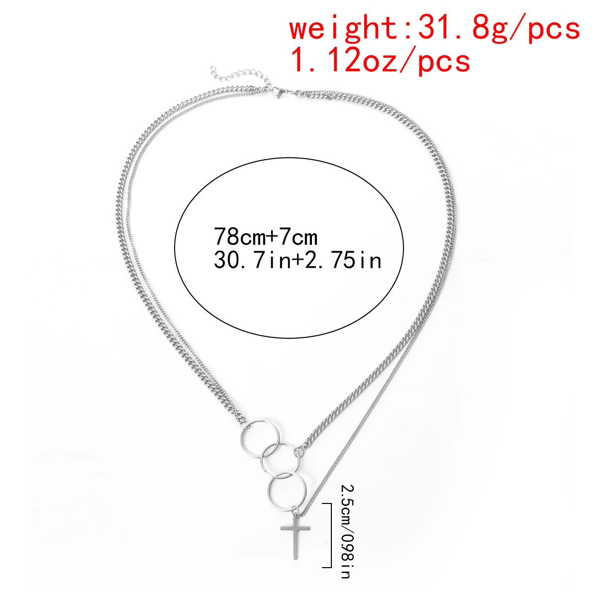 

Lacteo Street Punk Three Round Circle Cross Pendant Necklace Hip Hop Stainless Steel Chain Choker Necklace for Women and Men