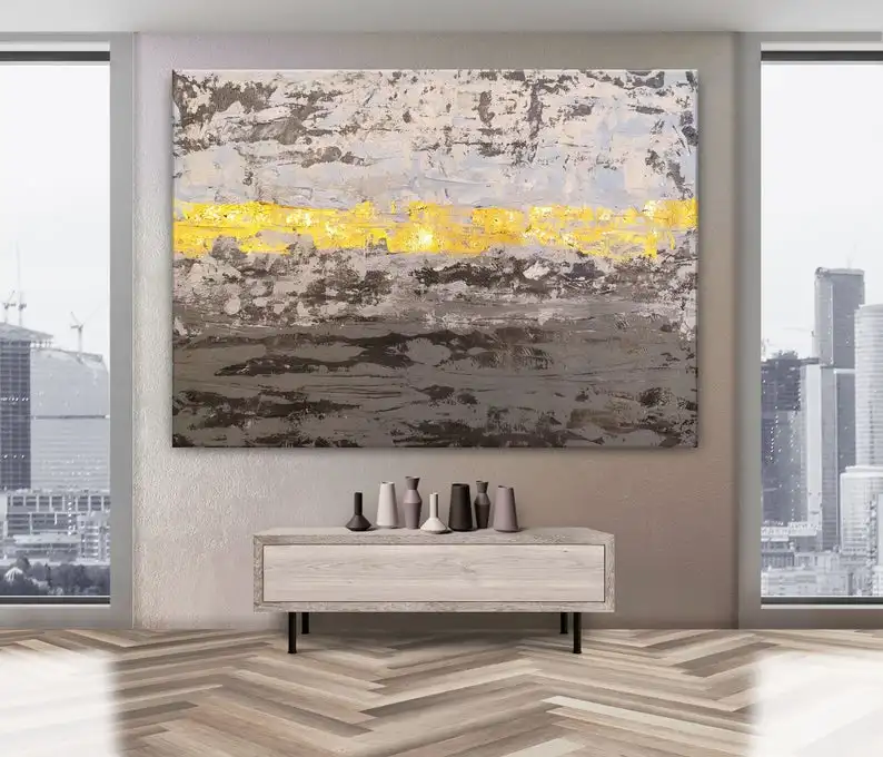 

Настенная картина большого размера серого цвета, акриловая живопись на холсте, оригинальная большая абстрактная живопись, очень большой На...