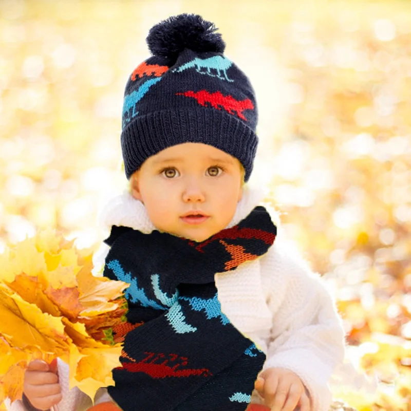 

Christmas Cartoon Printed Children Hat And Scarf Set Christmas Cosplay Gift Props Cute Winter Warm Woolen Hat Scarf Set