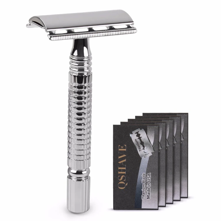 Классическая Безопасная бритва Qshave с короткими ручками, Мужская бритва с двойными краями, подарочная упаковка, ручка для лечения, 1 Бритва и 5 лезвий