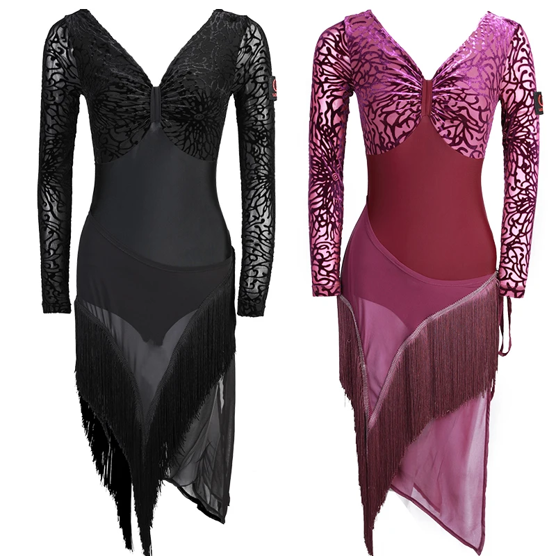 Осеннее платье с длинными рукавами для латинских танцев женская одежда взрослых