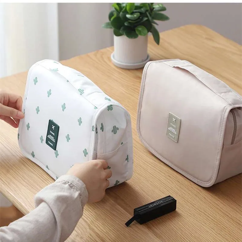 

New Make Up Oragenizer Portable Simple Women's Wash Bag Large Capacity Lady Travel Cosmetic Hook Bag Oxford For Travlling 5Color