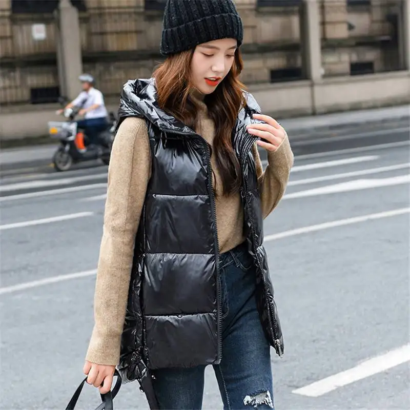 

Womens Quilted Gilet Vest Coat Ladies Sleeveless Hooded Winter Long Jackets
