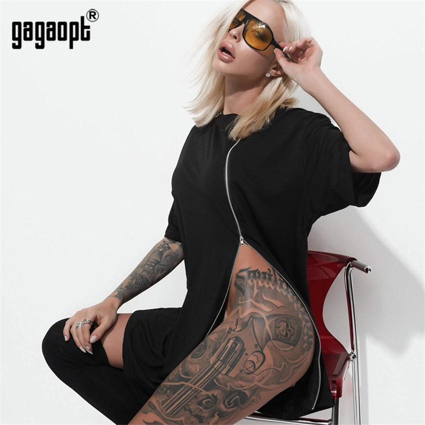 Gagaopt платье с коротким рукавом и круглым вырезом на молнии женское сексуальное