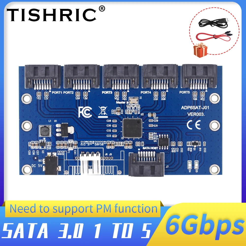 

Конвертер TISHRIC PCI Express, преобразователь с 1 на 5 портов, с 5 интерфейсами SATA3.0, с использованием чипа JMB321, жесткого диска, HDD, SSD