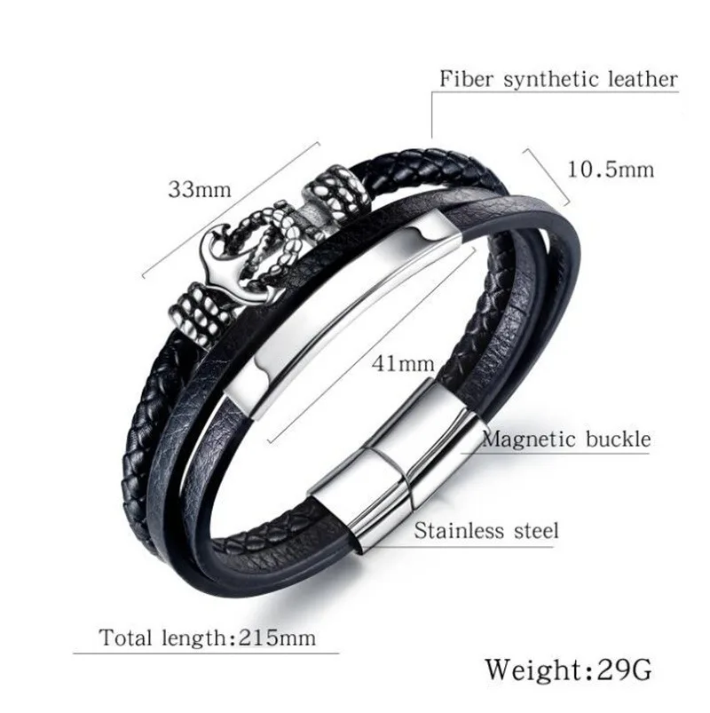 

Classic Stainless Steel Anchor Multilayer Leather Bracelets Genuine Leather Braided Men Punk Jewelry