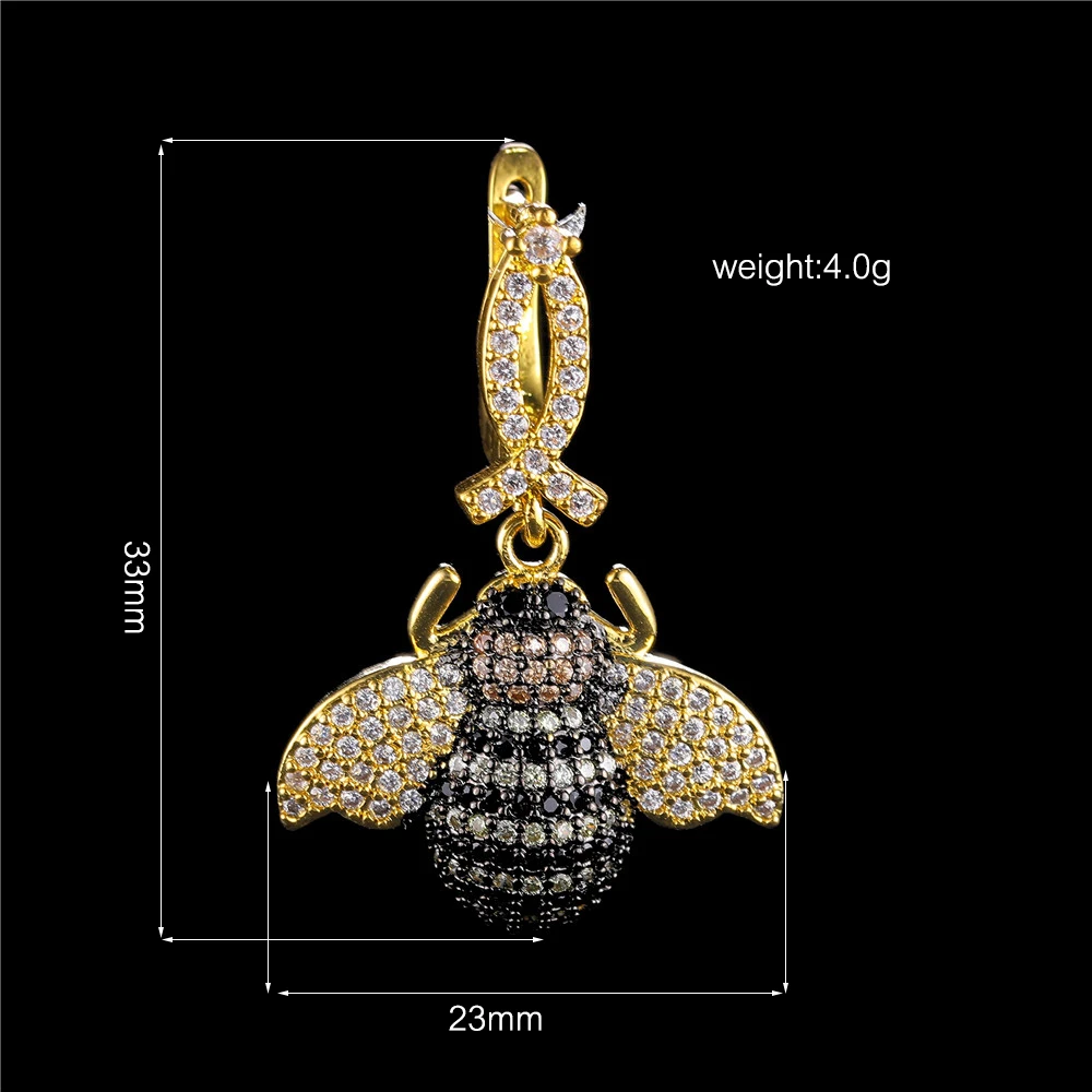 Трендовые Роскошные Кристальные пчела, жук, серьги для женщин, Micro Pave CZ, Модные Позолоченные циркониевые серьги в виде насекомых, ювелирные изделия