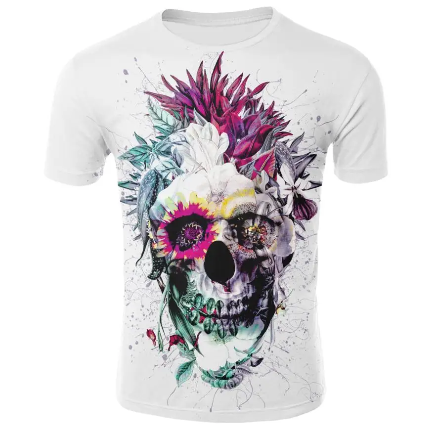 

Men's and women's short-sleeved round neck quick-drying 3D printing T-shirt skull beauty rose pattern sports casual T-shirt