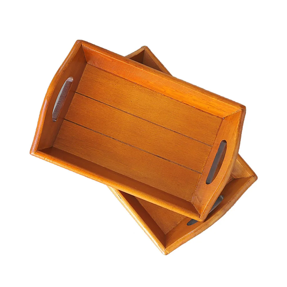 Винтажный деревянный изогнутый сервировочный поднос с ручками коробка для