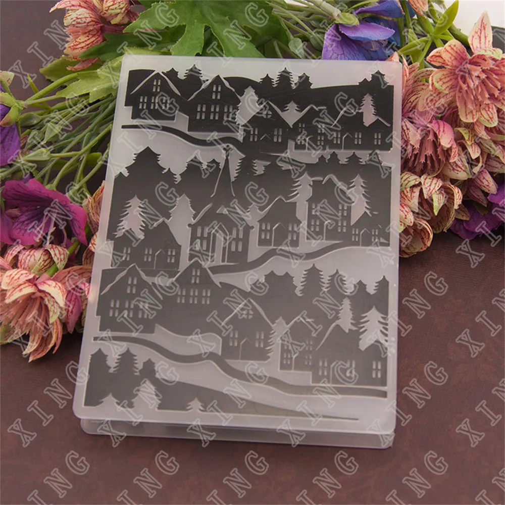 

Hot sell Country House 3d Embossing Folders Plastic Bump Scrapbooking Diy Template Fondant Indentation Photo Album Card Make