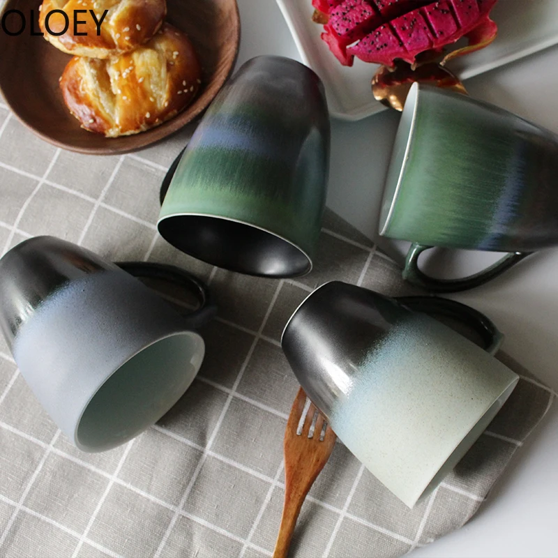 Ретро японская кофейная кружка креативная с ложкой ручная керамическая чашка