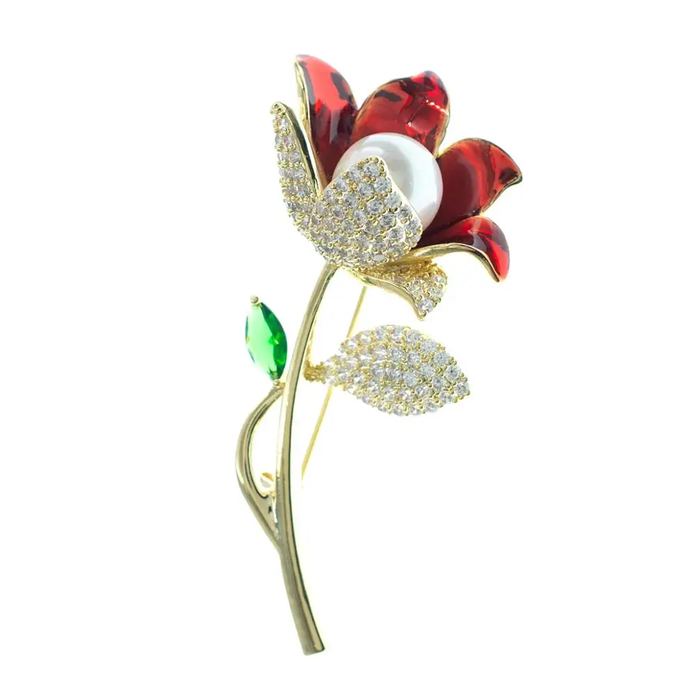 Кубический цирконий золотой цветок тюльпановая брошь броши булавки для женщин