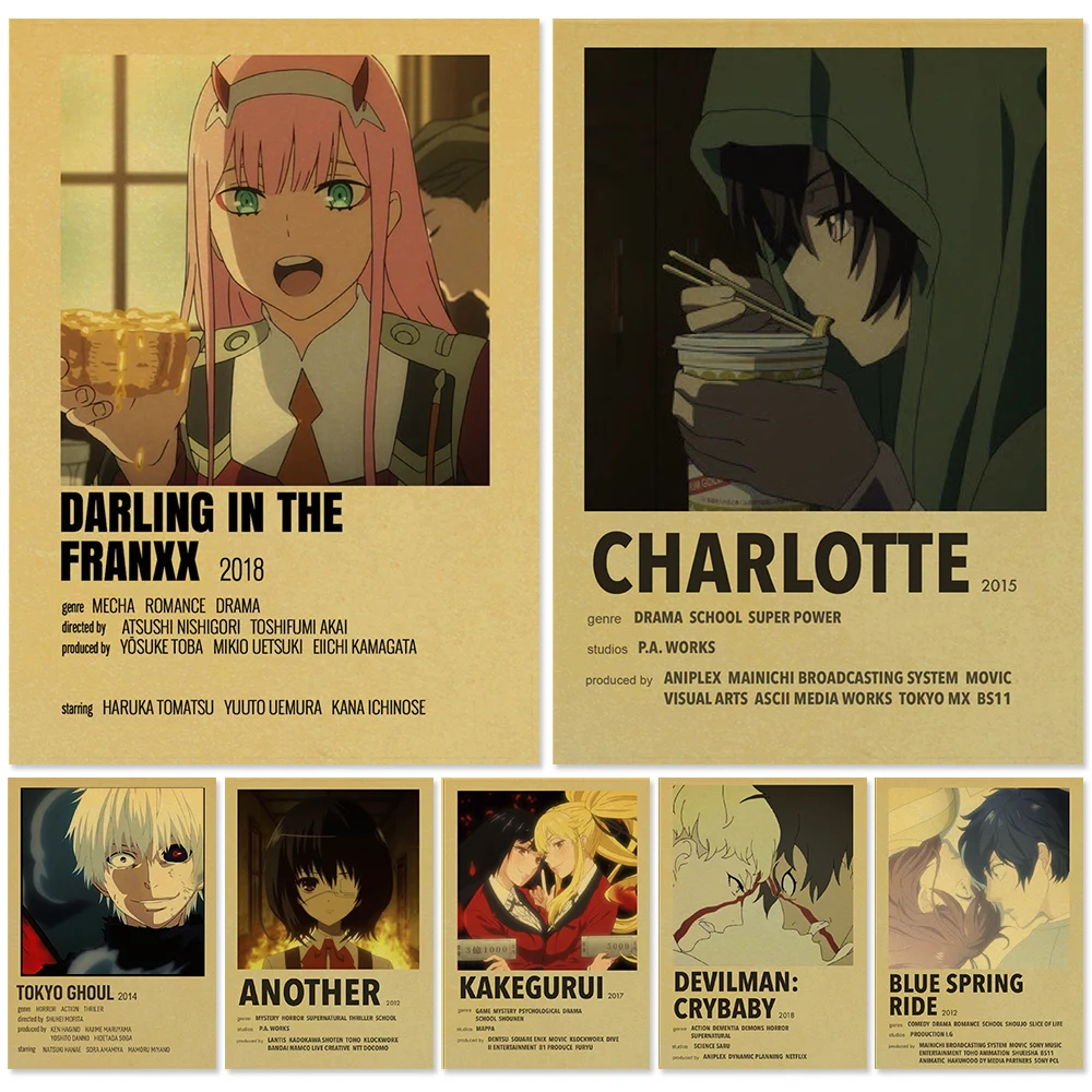 

48 Japanese Anime Kraft Paper Poster Darling In The Franxx Posters Wall Art Painting Study Home Living Room Decoration Pictures