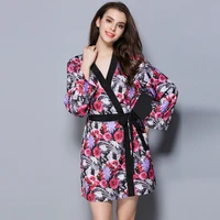 women printed kimono robe modal long sleeve satin sashes spring summer sleep wear sexy bathrobe large size pajamas bridal robes