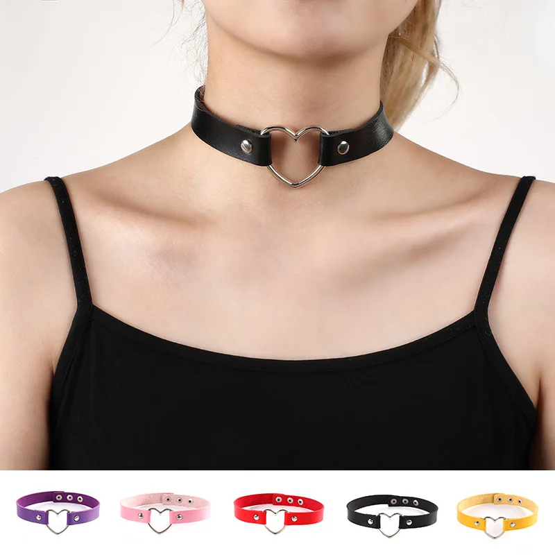 

Goth Leather Choker Love Necklaces for Women Girl Simple Colorful Matching Heart Necklace Fashion Grunge Hip Hop Jewelry Collar