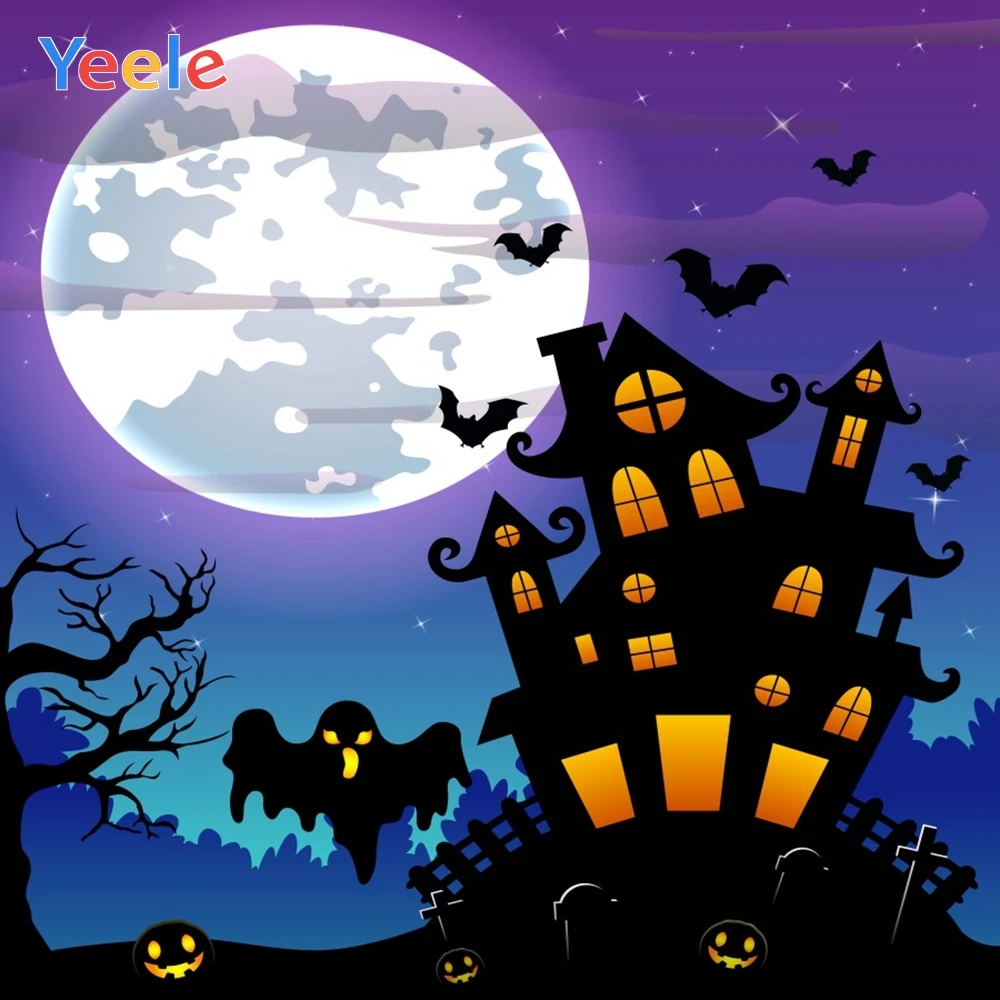 Фон для фотосъемки Yeele на хэллоуин замок тыква лампа призрак луна летучая мышь