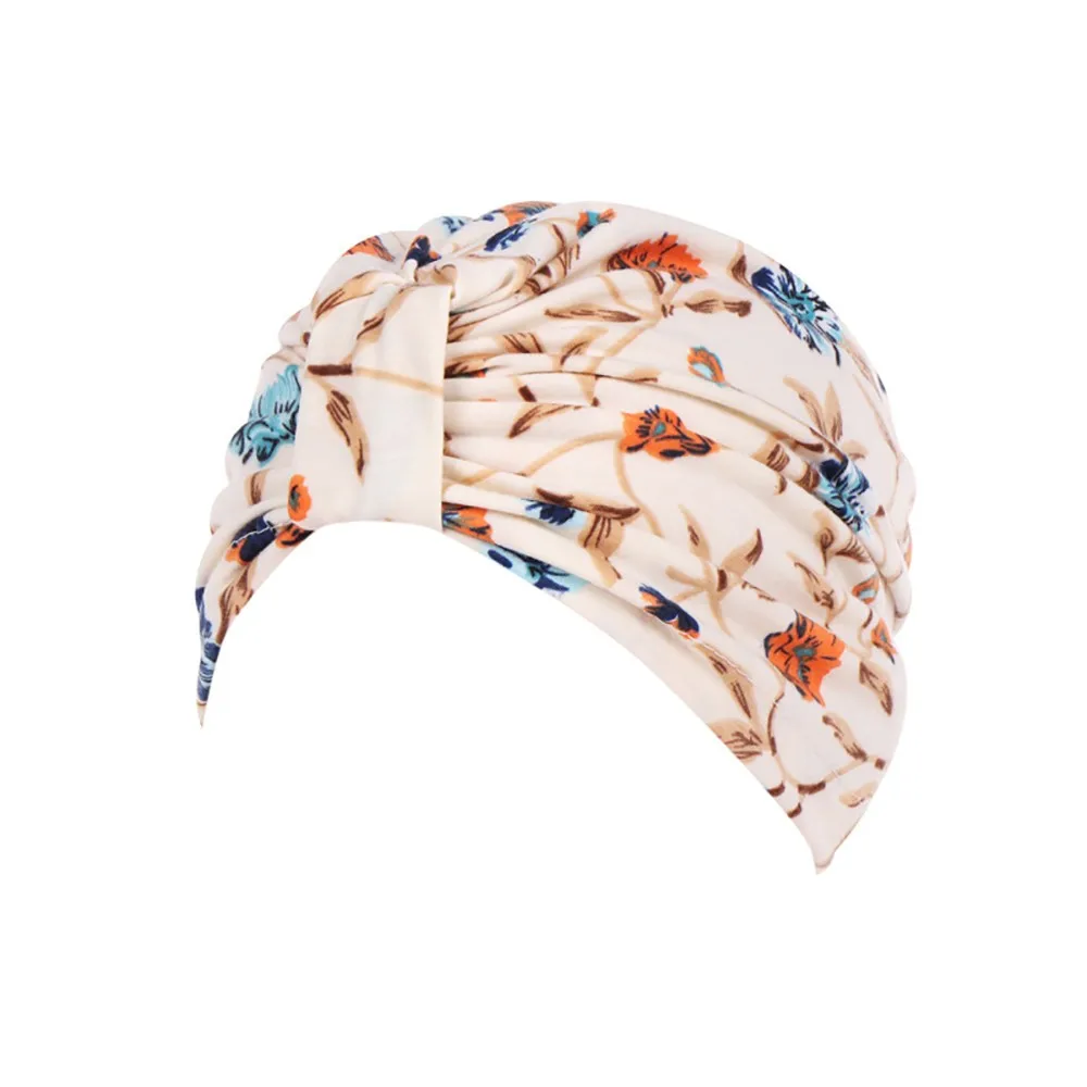

Women India Muslim Stretch Turban Hat Floral Cotton Hair Loss Head Scarf Wrap Hats For Women Summer