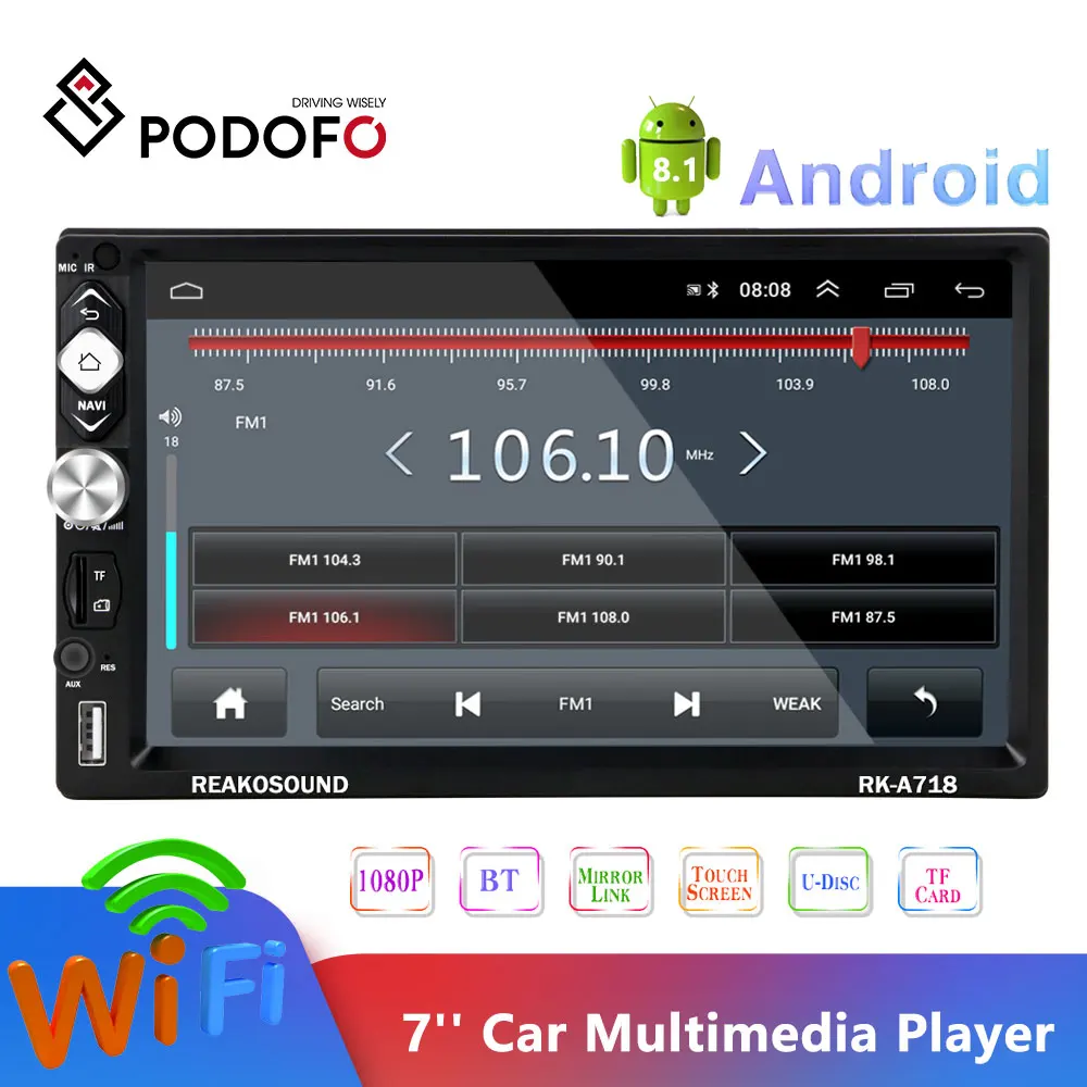 Podofo 2din Andriod Автомагнитола 7 ''сенсорный экран MP5 Bluetooth USB AUX TF Авторадио