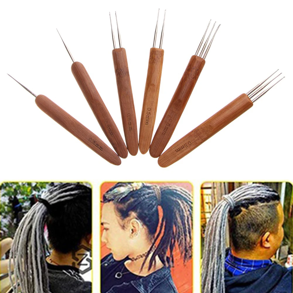 Genenic крючок для дредов игла для парика 1/2/3 крючок для наращивания волос инструмент для помола 0,5 мм/0,75 мм бамбуковая ИГЛА ДЕРЖАТЕЛЬ