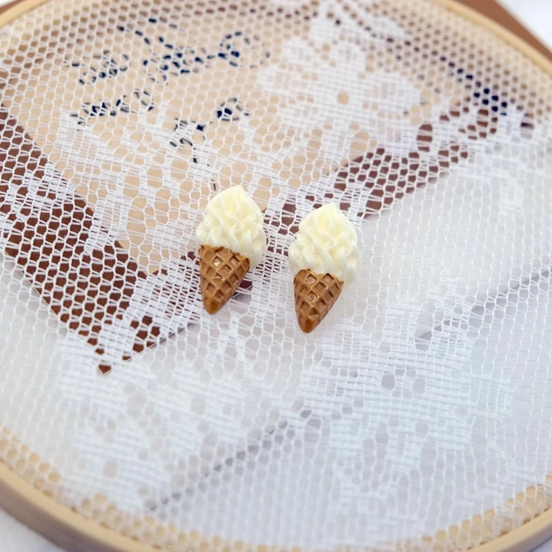 

Fun Design Cone Ice Cream Stud Earrings Creative Simple Resin Food Earrings Wholesale I Want To Eat Ear Jewelry for Girls