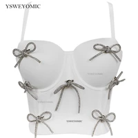 2021 new style white color bowknot camisole top french sweet ladies short crop top tank tops night club party bustier bra