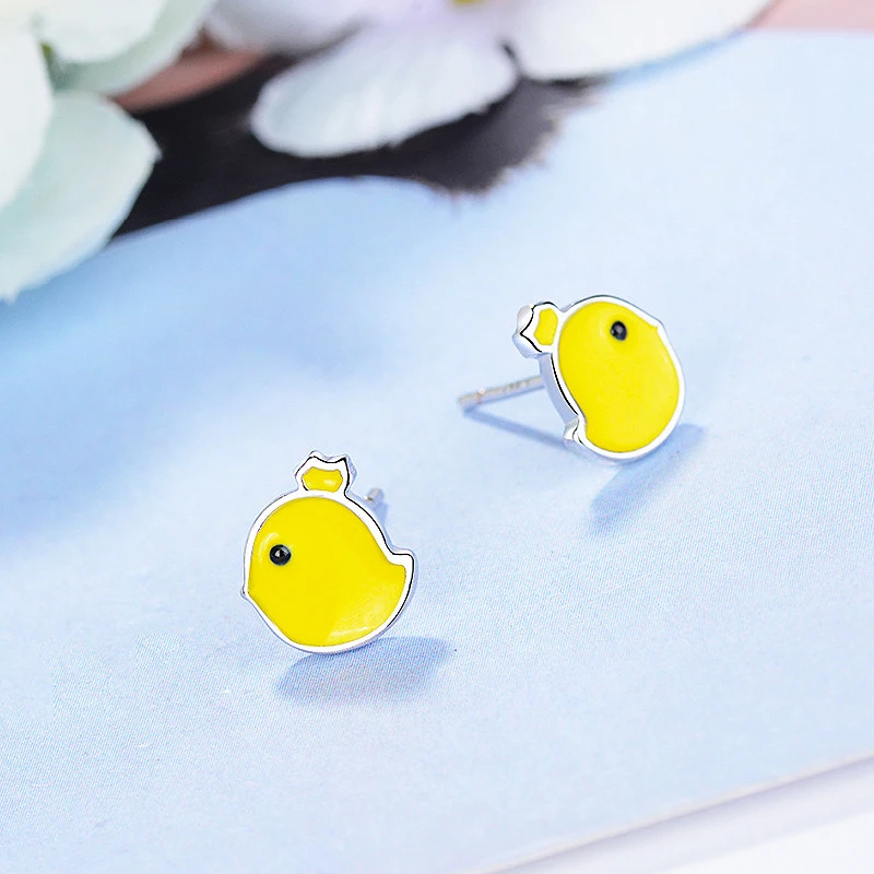 MEETSOFT Silver Colour Prevent Allergy Yellow Resin Little Chicken Stud Earrings for Women Lovely Jewelry Gift | Украшения и