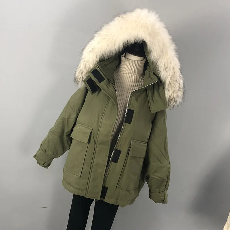 army green-2 Большие размеры пуховик зимняя куртка женская куртка-пуховик обработанная Куртка пуховая куртка женская куртка с капюшоном и настоящим мехом Куртка "Сафари" - Цвет: army green-2