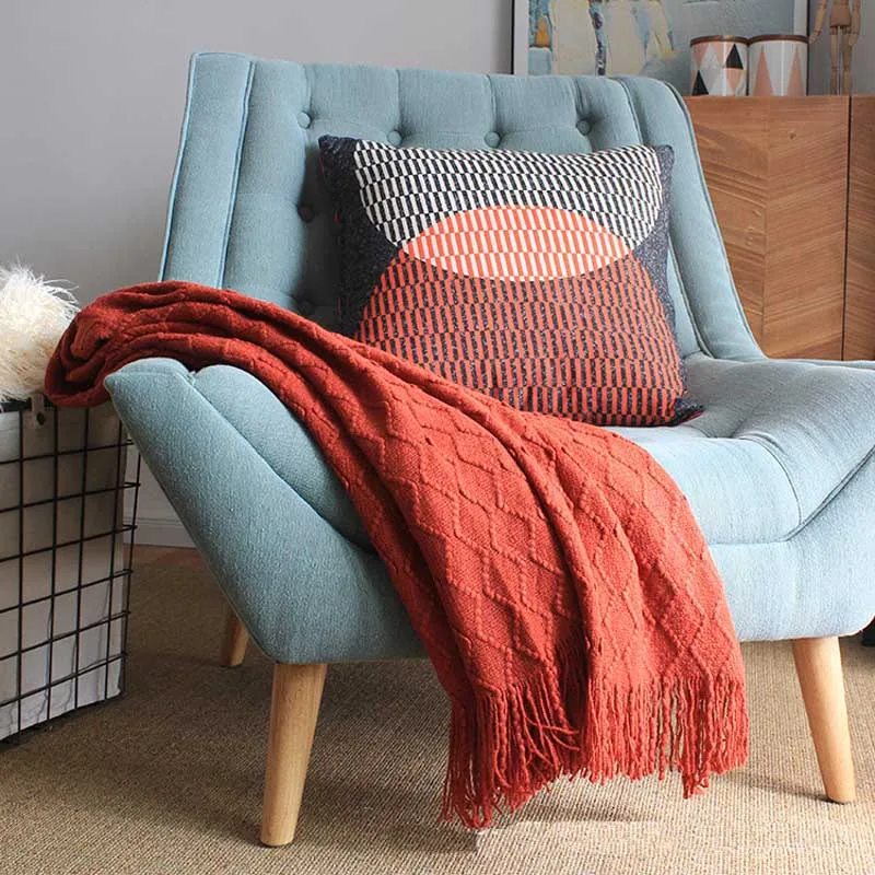 Оригинальное вязаное одеяло с кисточками одиночное Двухслойное волнистое