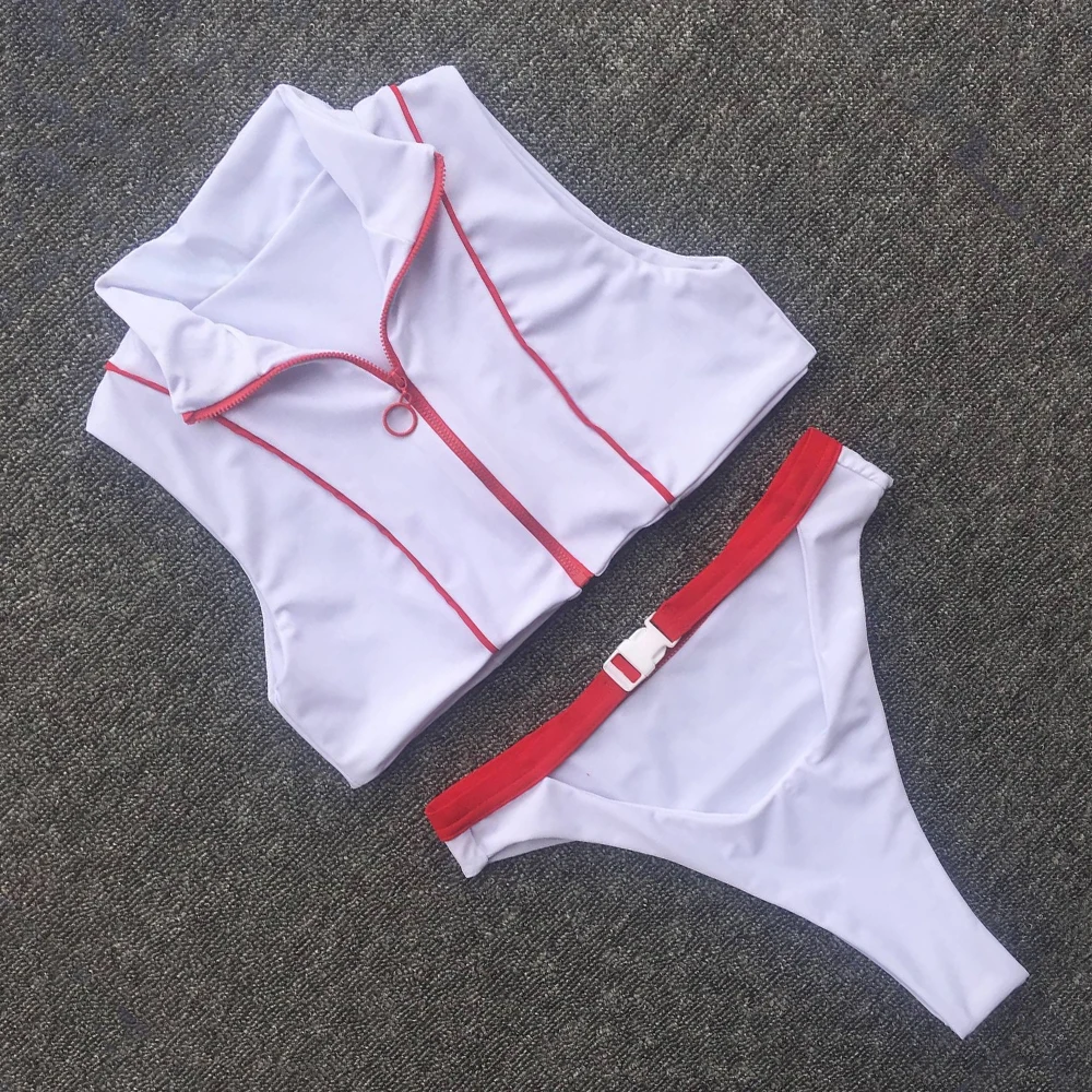 Купальник стринги Женский однотонный комплект бикини с высоким горлом купальник