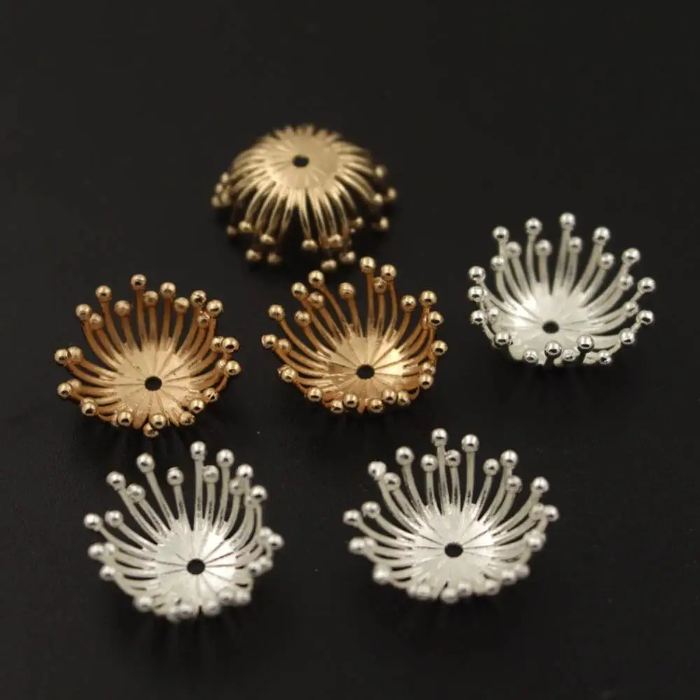 20pcs Brass Casted Quality Stamping Filigree Pistils Stamens Flower Ball Pins Hole Center Charms End Beads Caps Findings DIY