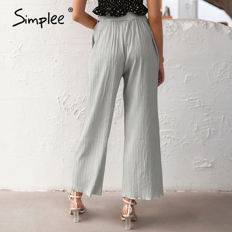 Simplee Casual sash high waist women pants 2020 Spring Summer palazzo long wide leg Office lady work trouser female pant | Женская