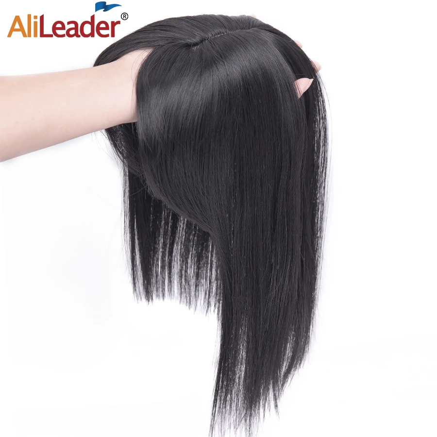 

Women Hair Extensions 3 Clips In Fake Hairpieces Cover White Hair Top Black Brown Straight Synthetic Hair With Bangs Alileader