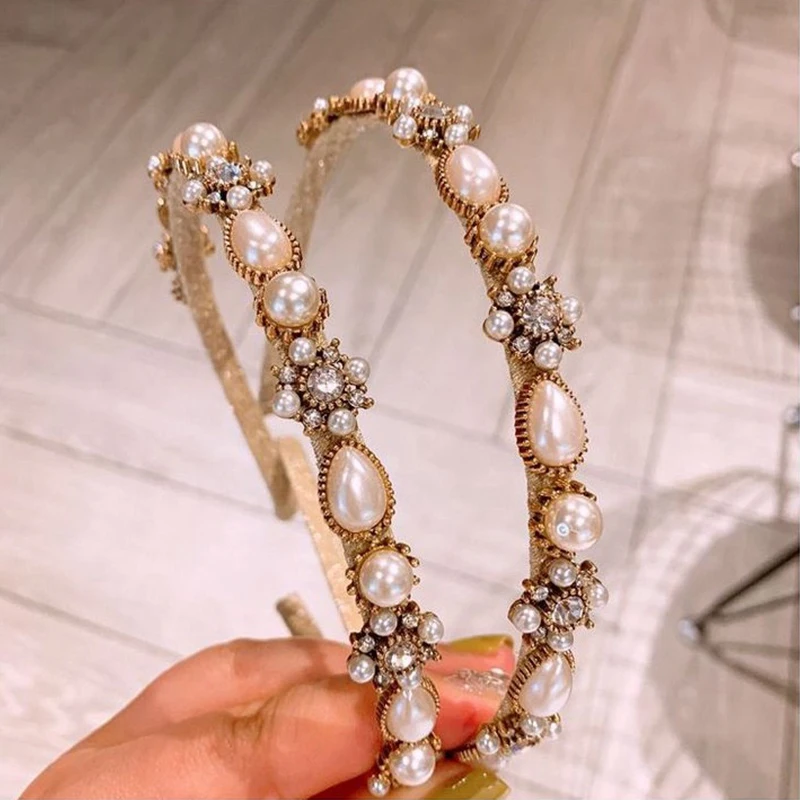 

Baroque Style Headband For Women Retro Resin Pearl Noble Hair Accessories Female Fine Hairband Luxurious Elegant Palace Style