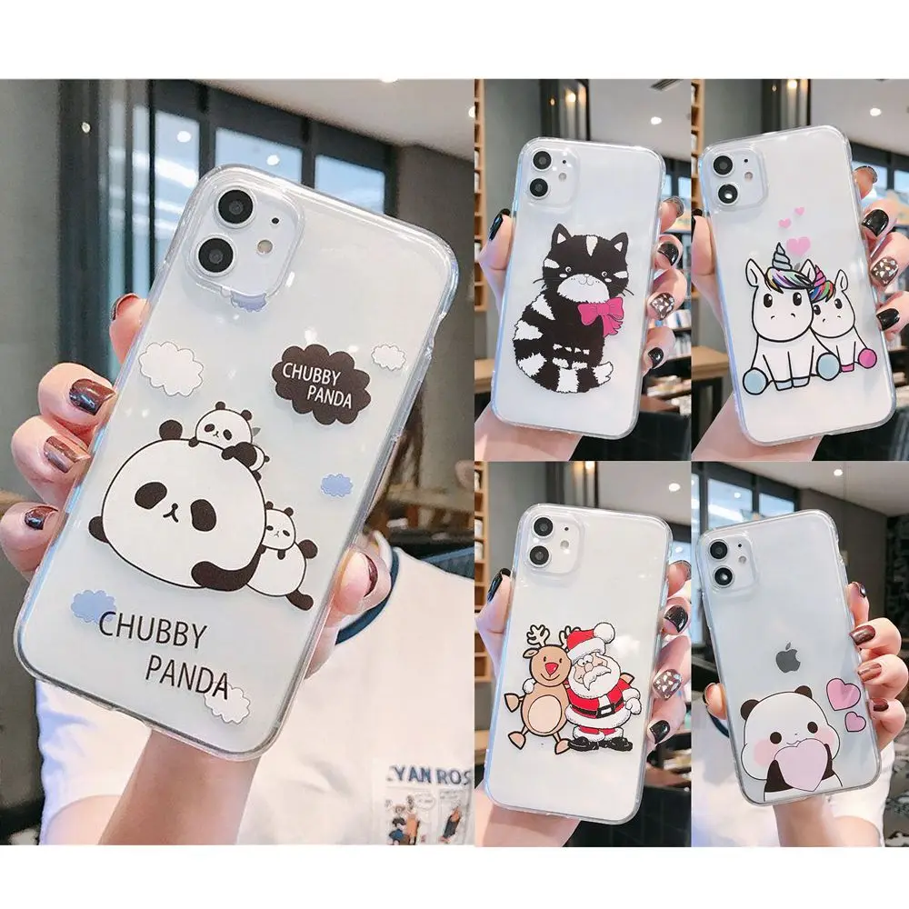 Для iPhone 11 Pro Max чехол Kawaii панда Единорог силиконовый для X XR XS 6 6S 7 8 Plus 5S SE Рождество |