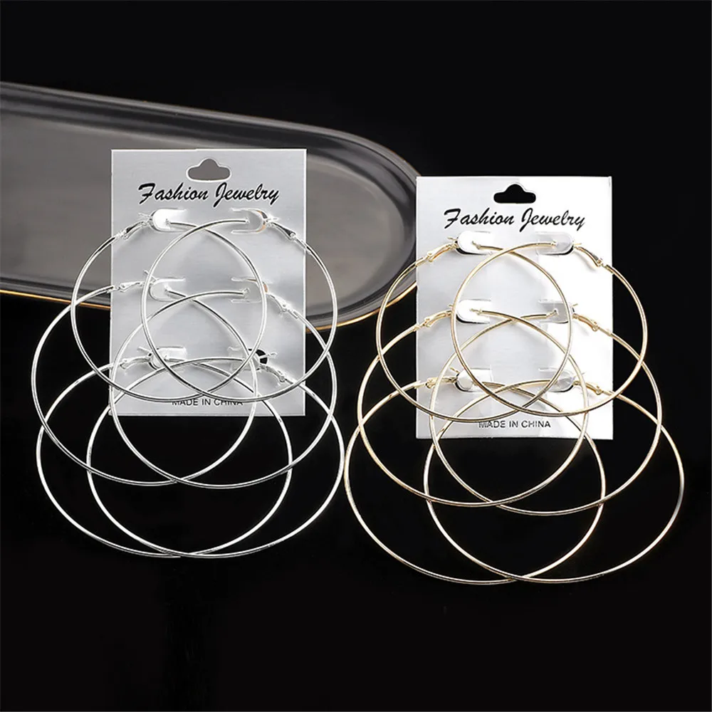 

Oversize Circle Hoop Earring Set Silvery Women Simple Punk Round Earrings Party Jewelry Personality trend punk retro earring