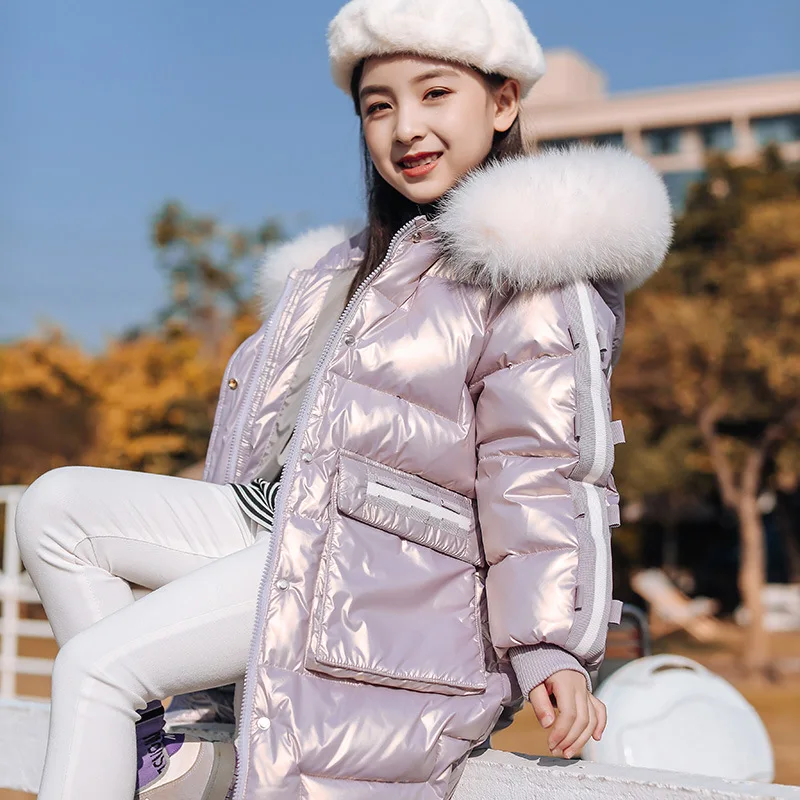 

2021 Winter Girls Winter Down Jackets 8 10 years Fox Fur Collar Thicken Warm Children Coat Teen Girls Outerwear