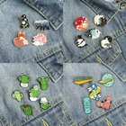 Брошь с эмалью в виде лисы, кошки, ежика, белого медведя, собаки, кролика, кои, летучей мыши, кошачьего лица, кактуса в горшке, скейтборда, значок в стиле панк