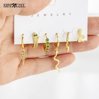 sipengjel fashion green cubic zircon snake drop dangle earrings sets for women animal geometric hoop earrings jewelry