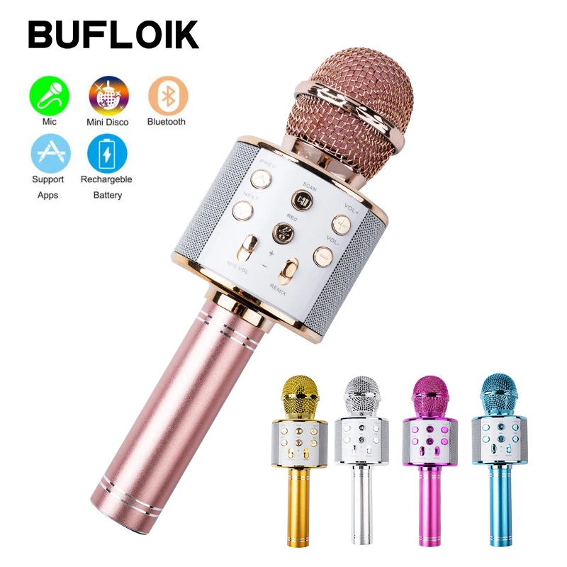 Профессиональный беспроводной Bluetooth микрофон BUFLOIK ручной для караоке домашний