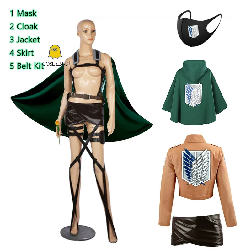 

Attack on Titan Scout Regiment Cosplay Costume Set Anime Eren Jaeger Ackerman Levi Mikasa Armin Arlert Cloak Hanji Zoe Jacket