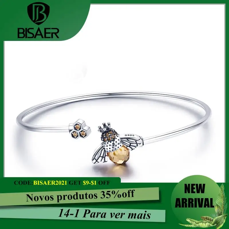 

BISAER Bracelets Genuine 100% 925 Sterling Silver Cute Bee Animal Chain Zircon Original Bracelet For Women Silver Jewelry HSB104